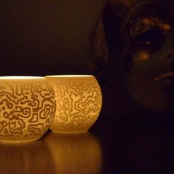 DSC_0580_1080p.JPG Free STL file Alluvial Crush (Tealight holder - Reaction-Diffusion spirals)・3D printing template to download