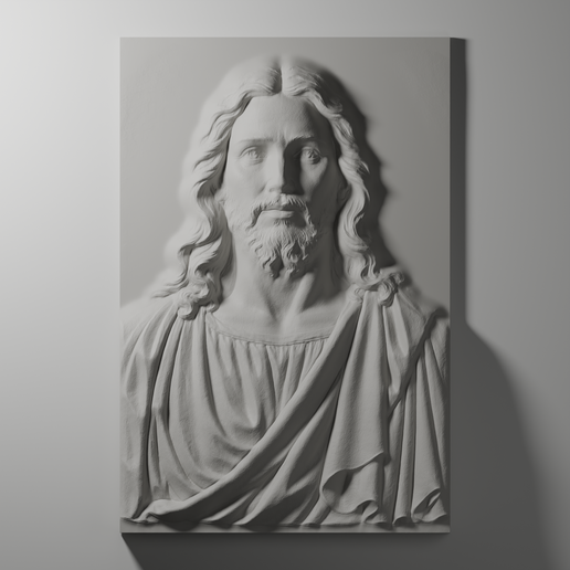 Jesus Christ Compassionate Gaze — Bas Relief STL Panel