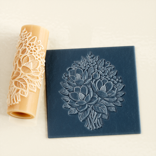 Magnolia Bouquet Relief Texture Roller STL File – Digital Download