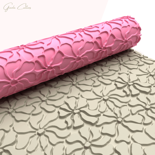 dgsdg.png Flower Texture Roller For Polymer Clay, Floral Clay Texture Rolling Pin, Polymer Clay Tool, Printable File, Digital STL File, No: 1404