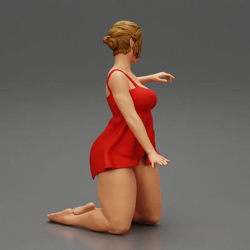 Girl-02.jpg Fichier 3D Femme sexy en chemise de nuit se mettant à genoux Modèle d'impression 3D・Design à télécharger et à imprimer en 3D, 3DGeshaft