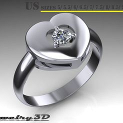 Printable-womans-ring-diamond-in-heart-STL.jpg Fichier STL STL bague femme imprimable "you are in my heart" 024ct.・Objet pour impression 3D à télécharger