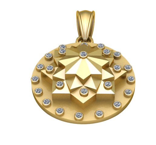 Luxury Geometric Star Medallion Pendant with Blue Gem Accents – 3D Printable Jewelry Model
