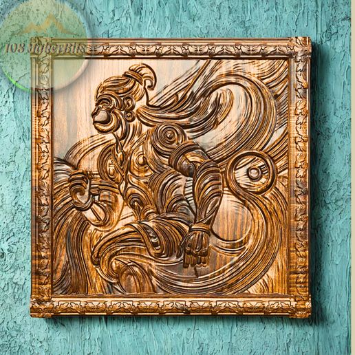 2.jpg Divine Hanuman Relief - Art hindou pour bois CNC router. Modèle de sculpture CNC. Aucune structure de support n'est nécessaire pour l'impression 3D.