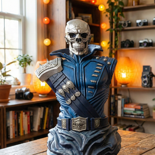 Flaming Skull Biker Bust 3D Printable STL File | Dark Fantasy Miniature (Digital Download)