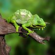 TQuadricornisPosterSzene0003.jpg Southern four-horned chameleon Triocerus quadricornis file with full-size texture STL 3D print high polygon - modeled in Zbrush with tree/branch
