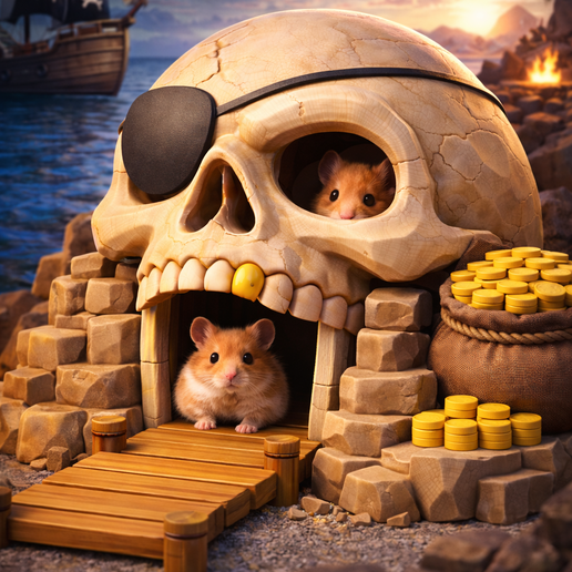 Pirate Skull Hamster House - 3D Printable Rodent Hideout (FDM Optimized, No Supports)