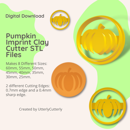 Pumpkin Circle Clay Cutter - Halloween STL Digital File Download- 8 sizes and 2 Cutter Versions 3D model