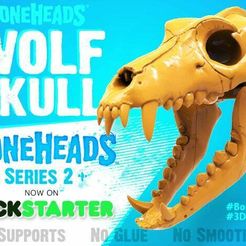 Thingiverse_Wolf_Skull_1.jpg Бесплатный STL файл Boneheads Series 1: Wolf Skull w/ Articulated Jaw - via 3DKitbash.com・Модель для загрузки и 3D-печати