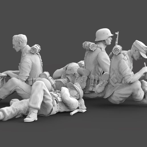 Maquette 3D 1/72 - Poste De Marche Armée Allemande WWII (3 Soldats) - Résine Non Peinte