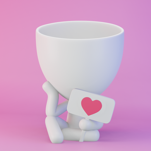 Pot robert plant with heart (love) mouth 8CM 3D model