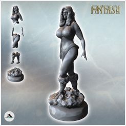 1-PREM.jpg Frau mit pelzigen Schuhen und Weihnachtsmütze auf dem Kopf (Version ohne Umhang und entblößtem Bauch) (5) - Medieval Fantasy Magic Feudal Old Archaic Saga 28mm 15mm