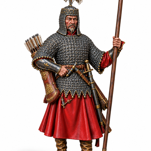 Miniature of a 17th-Century Polish Pancerni Cavalryman. STL File for 3D Printing. Instant Download.