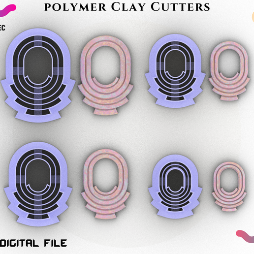 POLYMER CLAY CUTTER*4 size 2 cut versions /Oval Lines Internal/EULITEC.COM 3D model