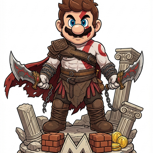 Mario Word 2 - God of War Inspired STL - 3D Printable Sculpture