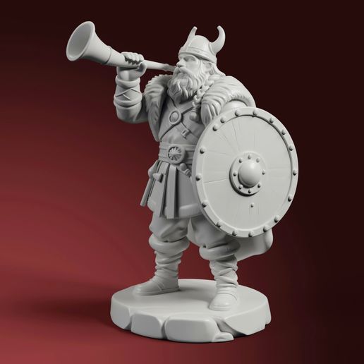 Viking Jarl Figurine STL – War Horn Shield Norse Statue 3D Print for Collectors
