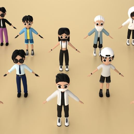Stylized People 3D Model Pack STL | Printable Cartoon Characters for Games, Animation & 3D Printing