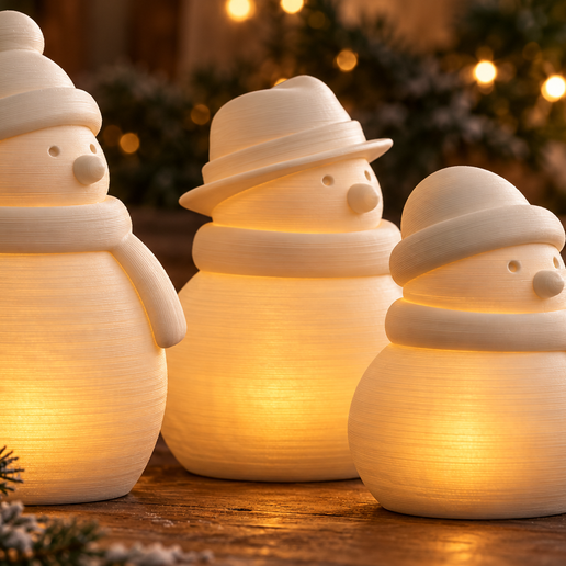 Snowmen v3 STL Files | LED Tea Light | 3D Printable Set