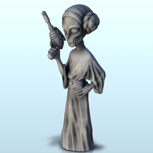 Alien Princess Leia with laser gun (19) (+ pre-supported version & rounded base) - SF Warhordes ET extraterrest Confrontation
