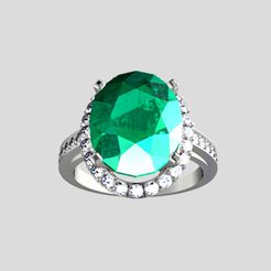 R0001.jpg Free STL file 3D model Women ring with Gemstone and diamonds・3D printable model to download, Jennifer-Abe