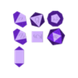 Polyset Horizontal with D4C.stl Polyset Dice (Sharp Edges) - Fantasy Elf Font - D4 Crystal, D6, D8, D10, D12, D% Horizontal, D20