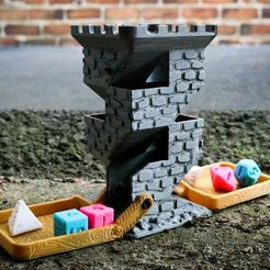 1.jpg Descargar archivo 3D gratis Torre de dados de ladrillo con puentes levadizos de madera plegables・Modelo para la impresora 3D
