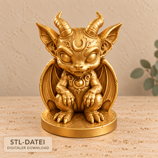 Kleiner Mond-Gargoyle mit Flügeln – Fantasy-Figur als STL-Datei für 3D-Druck