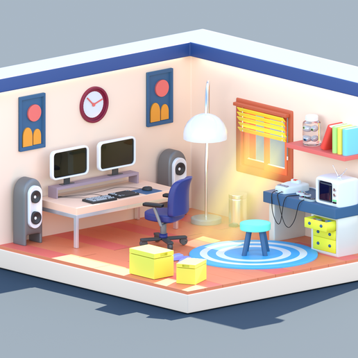 Untitled.png "Low Poly Isometric Room - Set complet de bureau et d'accessoires".