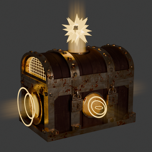 Viking Cyberpunk Treasure Chest — Ancient Rune Chest with Energy Core