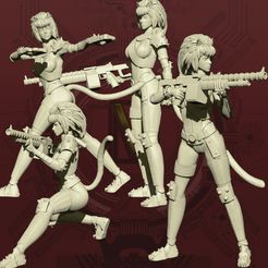 spacecatgirl-group.jpg 3D file Cyberpunk Catgirl - Complete Collection・3D printer model to download