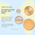 Digital Download Circled Circles Cutter STL Files Makes 10 Different Sizes: 60mm, 55mm, 50mm, 45mm, 40mm, 35mm, 30mm, 25mm, 20mm, 15mm. 2 different Cutting Edges: 0.7mm edge and a 0.4mm Sharp edge. Created by UtterlyCutterly Circled Circles Clay Cutter - Donut STL Digital File Download- 10 sizes and 2 Cutter Versions