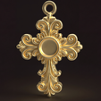 01-3.png Baroque Cross Pendant with Cabochon Setting 3D print model