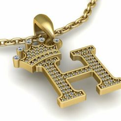 pandand2.jpg COLLIER PENDENTIF COURONNE H LETTRE TENDANCE MODÈLE IMPRIMABLE EN 3D