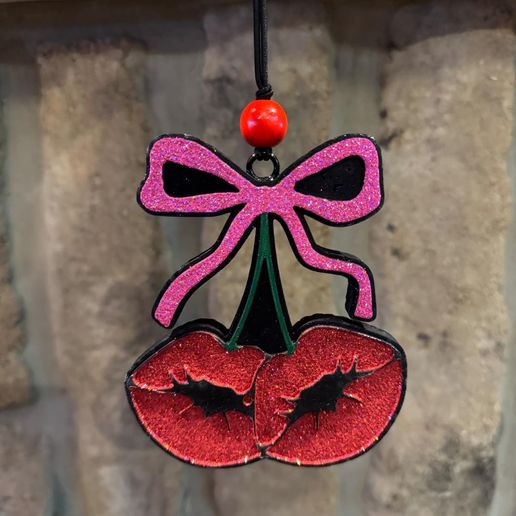 Kissy Lip Cherries with Bow Freshie Mold - 3D Model Mold Box for Silicone Freshie Moulds