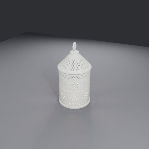Punched Tin Lantern - Colonial Pierced-Star Cylinder With Cone Top and Ring - 3D Print STL