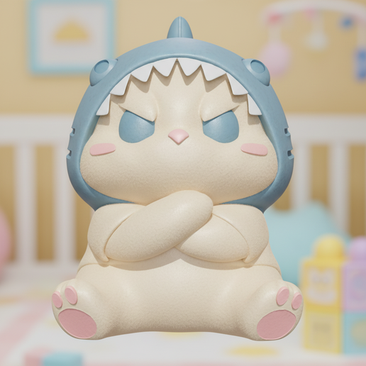 🐱 Cute Cat in Shark Costume Kawaii Chibi Figurine 3D Printable