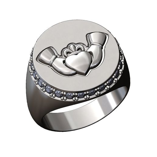 Diamond-halo-sides-18mm-round-Claddagh-heart-Chunky-signet-ring-size9-12.jpg Diamond halo Claddagh heart crown round signet ring size 9 3D print model