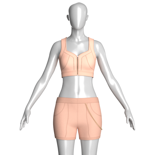 Girls Crop Top With Chain Shorts-Outfit | Marvelous / Clo3d / obj / fbx