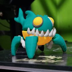 3d-printed-geometry-dash-spider-shark-icon-digital-paint.jpg weird Articulated easy to build shark piranha spider, from Geometry dash. Opens his mouth!