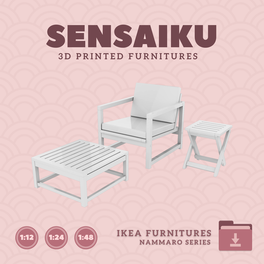 Miniature Replica NAMMARO Lounge Chair V1 and Seat Section for Miniature Dollhouse - IKEA - 3D Print Instant Download 3D model