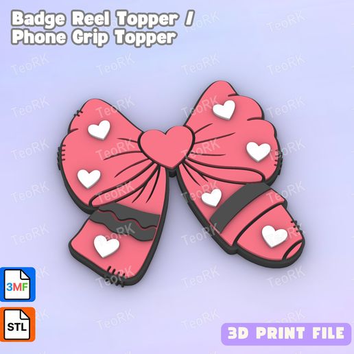 Badge Reel Topper Flat Back crayon bow - Phone Grip Topper - 3MF