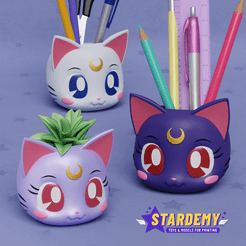 cults.png 3D file Sailor Moon Cats Luna Artemis Diana Planters Pack Print in Place・3D printing model to download, Stardemy