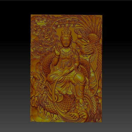 guanyin with dragon and phoenix 3D model