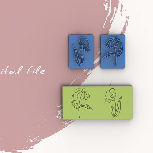 Flower 2 Polymer Clay Stamp | Digital STL File | 3 Sizes | 2 Designs 3D model