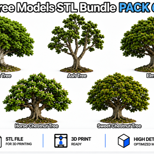 5 Tree Models PACK 6 | 3D Print STL
