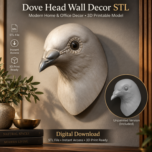 Dove Head Wall Decor STL – 3D Printable Bird Wall Sculpture