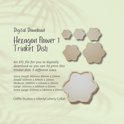 Cover-7.png Hexagon Flower Trinket Dish STL File - Digital Download -5 Tamaños- Homeware, Boho Modern Design