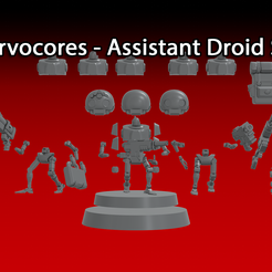 multipose-droids-lineup.png Servocores - Assistant Droid Squad - 28mm Scale - Multipose - Kickstarter Preview