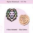 lion-head-clay-cutter.png Lion Head Cutter for Polymer Clay | Digital STL File | Clay Tools | 3 Sizes Clay Cutters