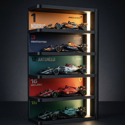 Modular F1 Display Shelf – Stackable 1/64 Garage Stand (LED Compatible)